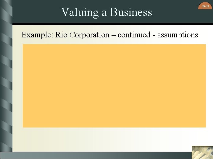 Valuing a Business Example: Rio Corporation – continued - assumptions 19 -19 