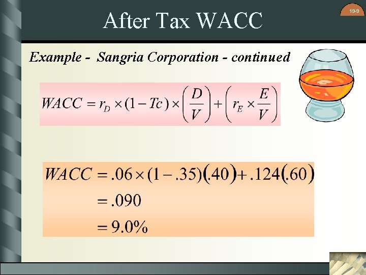 After Tax WACC Example - Sangria Corporation - continued 19 -9 