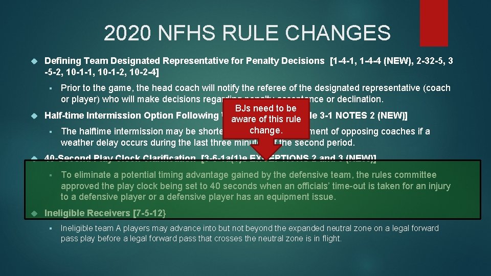 2020 NFHS RULE CHANGES Defining Team Designated Representative for Penalty Decisions [1 -4 -1,