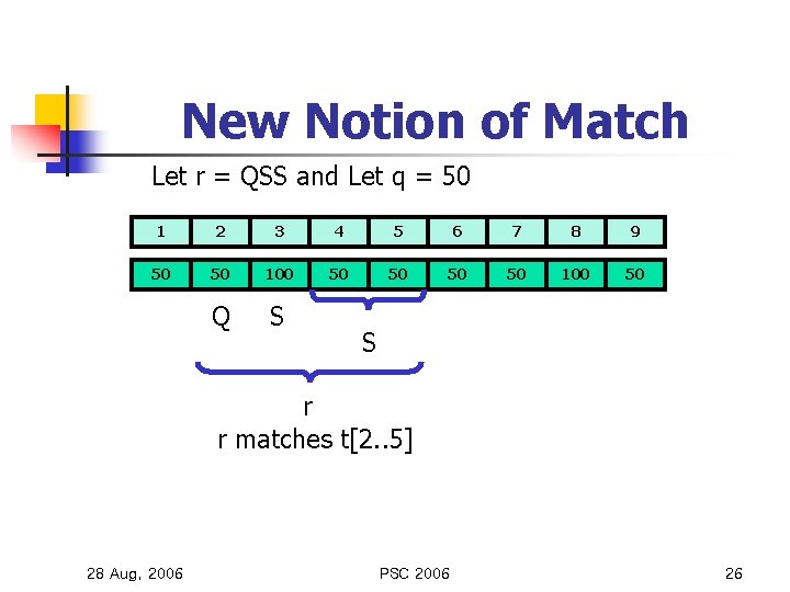 New Notion of Match Let r = QSS and Let q = 50 1