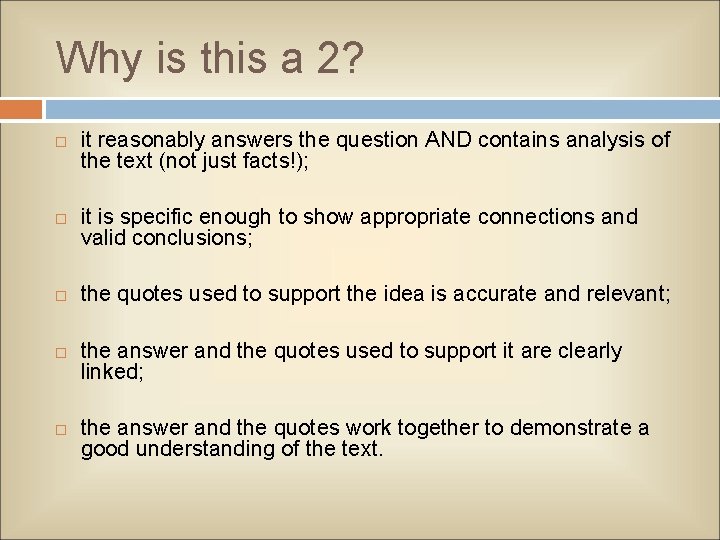 Why is this a 2? it reasonably answers the question AND contains analysis of