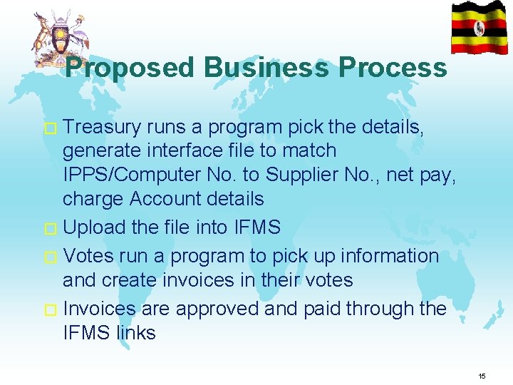 Proposed Business Process � Treasury runs a program pick the details, generate interface file