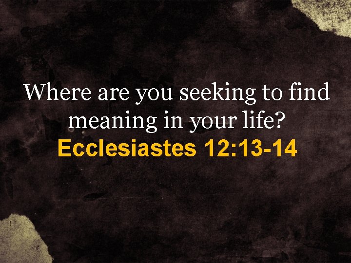 Where are you seeking to find meaning in your life? Ecclesiastes 12: 13 -14