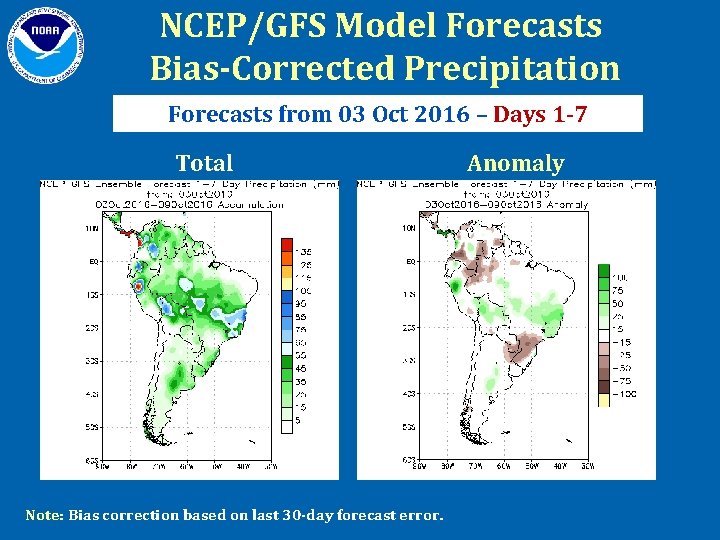 NCEP/GFS Model Forecasts Bias-Corrected Precipitation Forecasts from 03 Oct 2016 – Days 1 -7