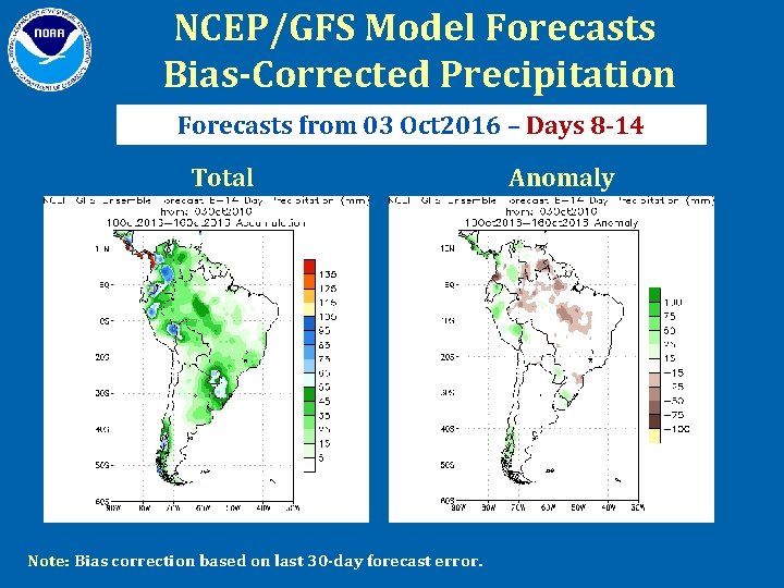 NCEP/GFS Model Forecasts Bias-Corrected Precipitation Forecasts from 03 Oct 2016 – Days 8 -14