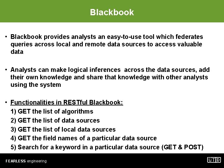 Blackbook • Blackbook provides analysts an easy-to-use tool which federates queries across local and