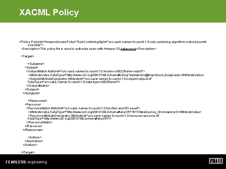 XACML Policy <Policy. Id="Amazon. Access. Policy" Rule. Combining. Alg. Id="urn: oasis: names: tc: xacml: