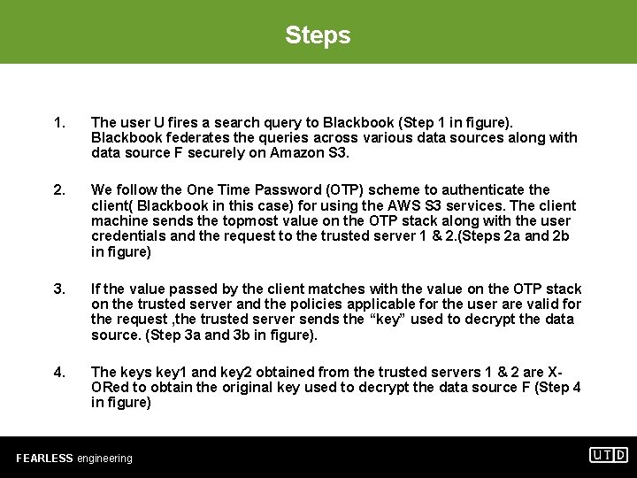 Steps 1. The user U fires a search query to Blackbook (Step 1 in