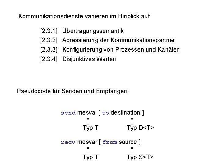 Kommunikationsdienste variieren im Hinblick auf [2. 3. 1] Übertragungssemantik [2. 3. 2] Adressierung der