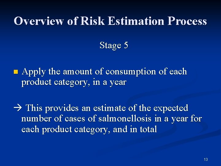Overview of Risk Estimation Process Stage 5 n Apply the amount of consumption of