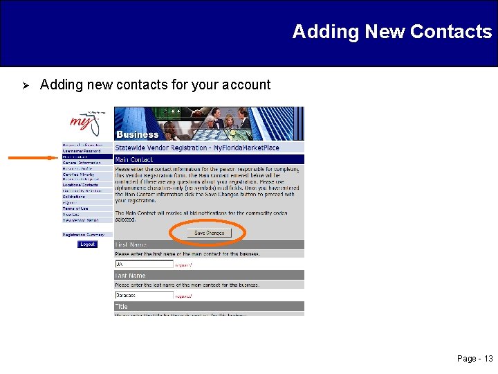 Adding New Contacts Ø Adding new contacts for your account Page - 13 