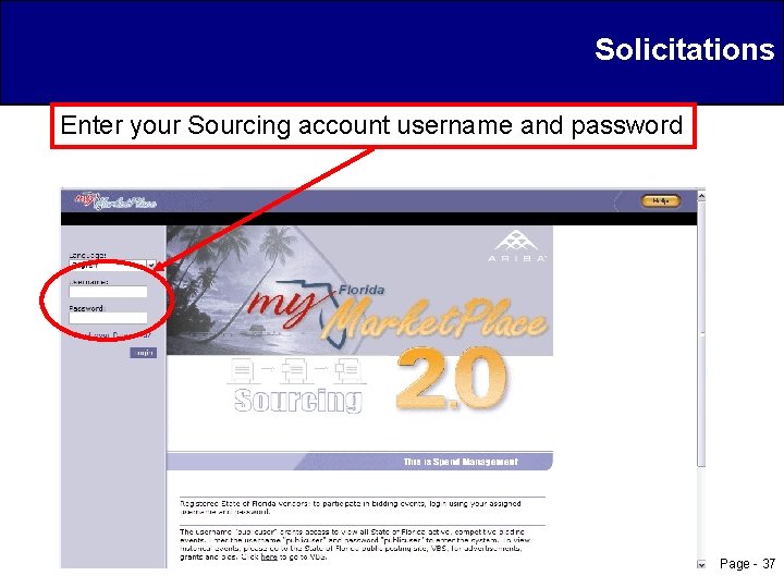 Solicitations Enter your Sourcing account username and password Page - 37 