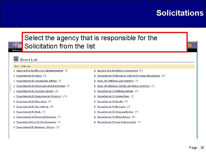 Solicitations Select the agency that is responsible for the Solicitation from the list Page
