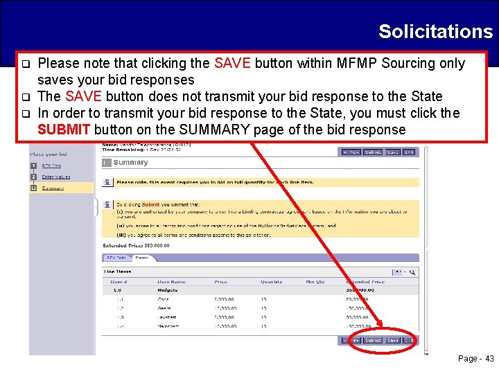 Solicitations q q q Please note that clicking the SAVE button within MFMP Sourcing