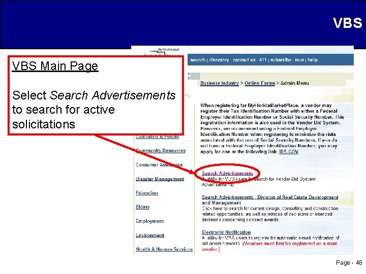 VBS Main Page Select Search Advertisements to search for active solicitations Page - 46