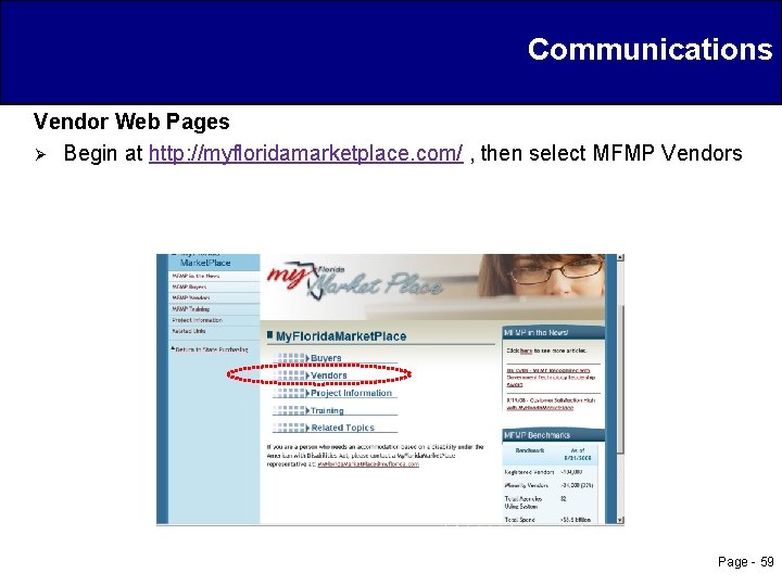 Communications Vendor Web Pages Ø Begin at http: //myfloridamarketplace. com/ , then select MFMP