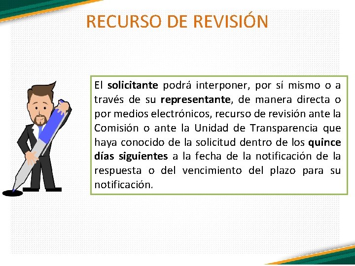 RECURSO DE REVISIÓN El solicitante podrá interponer, por sí mismo o a través de