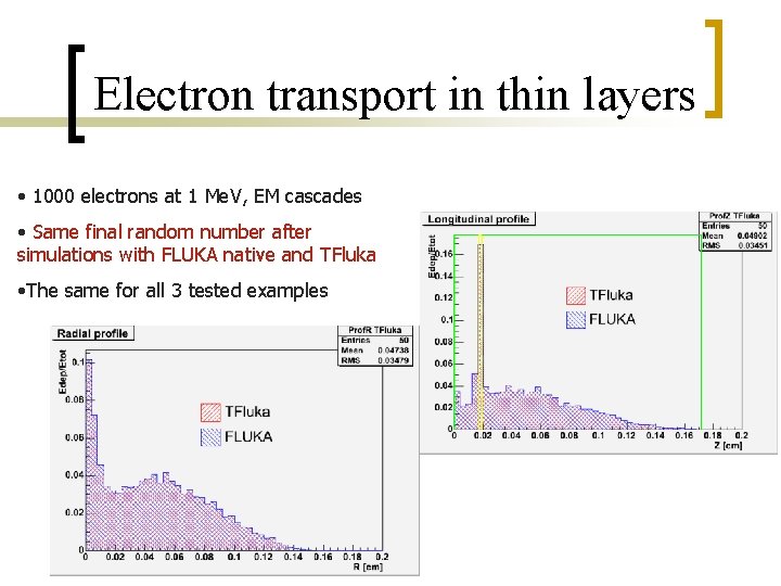 Electron transport in thin layers • 1000 electrons at 1 Me. V, EM cascades