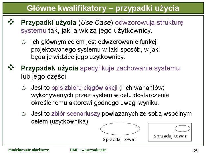 Główne kwalifikatory – przypadki użycia v Przypadki użycia (Use Case) odwzorowują strukturę systemu tak,