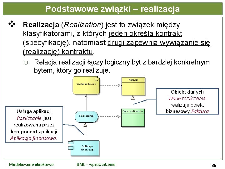 Podstawowe związki – realizacja v Realizacja (Realization) jest to związek między klasyfikatorami, z których