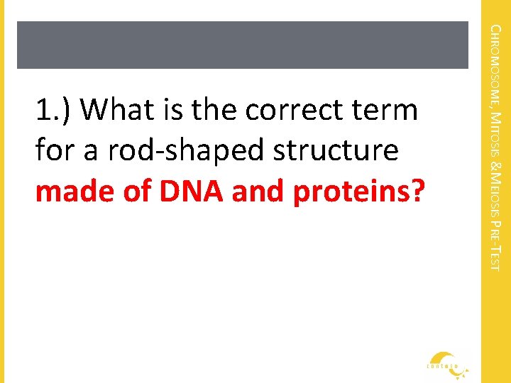 CHROMOSOME, MITOSIS &MEIOSIS PRE-TEST 1. ) What is the correct term for a rod-shaped