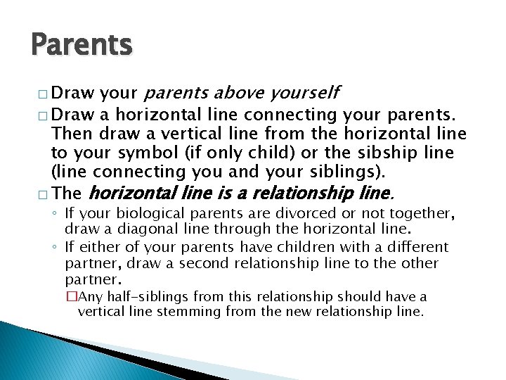 Parents your parents above yourself � Draw a horizontal line connecting your parents. Then