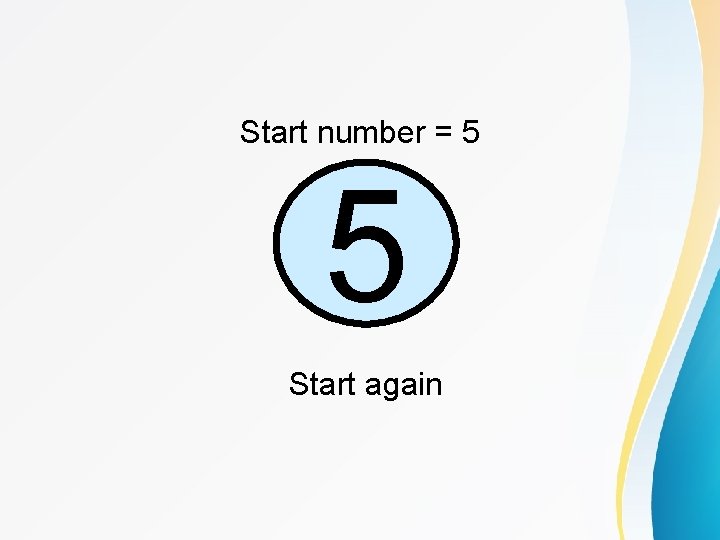 Start number = 5 5 Start again 