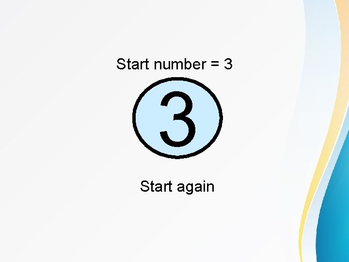 Start number = 3 3 Start again 