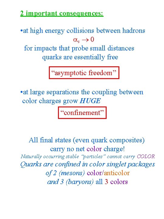 2 important consequences: • at high energy collisions between hadrons s 0 for impacts 2 important consequences: • at high energy collisions between hadrons s 0 for impacts