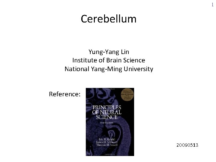 1 Cerebellum Yung-Yang Lin Institute of Brain Science National Yang-Ming University Reference: 20090513 