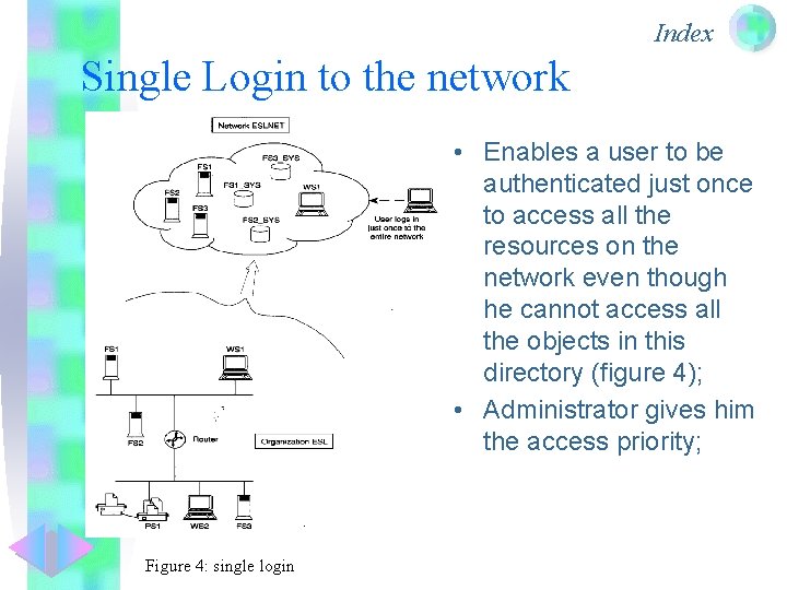 Index Single Login to the network • Enables a user to be authenticated just