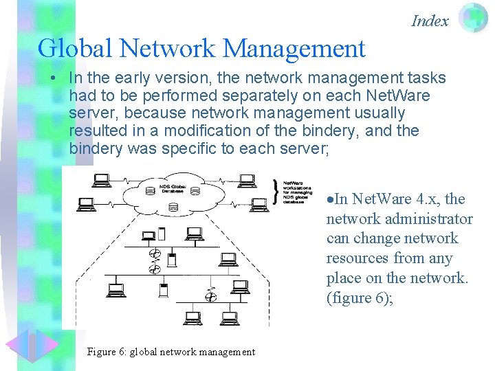 Index Global Network Management • In the early version, the network management tasks had