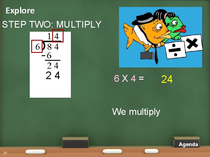 Explore STEP TWO: MULTIPLY 24 6 X 4= 24 We multiply Agenda 20 Explore STEP TWO: MULTIPLY 24 6 X 4= 24 We multiply Agenda 20
