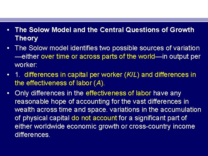  • The Solow Model and the Central Questions of Growth Theory • The