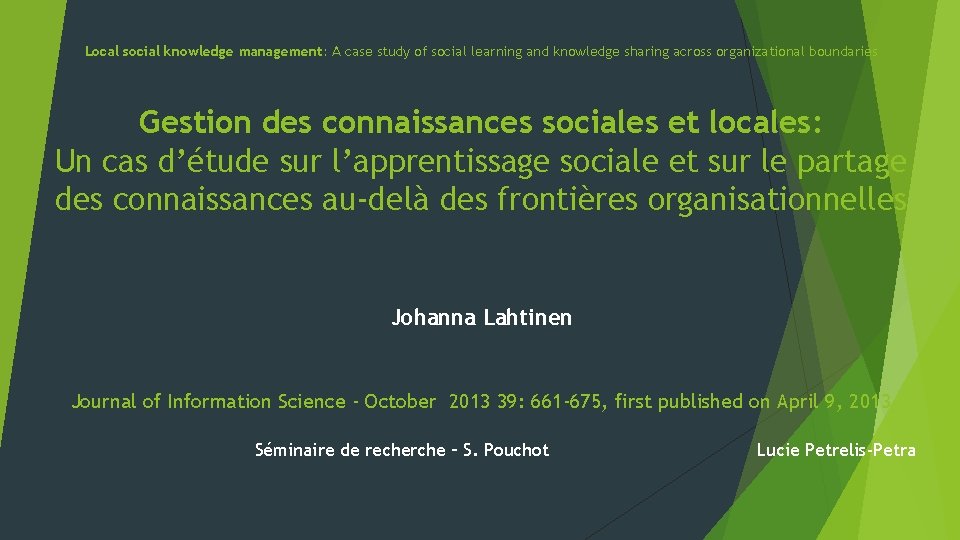 Local social knowledge management: A case study of social learning and knowledge sharing across