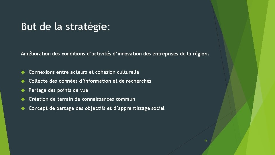 But de la stratégie: Amélioration des conditions d’activités d’innovation des entreprises de la région.