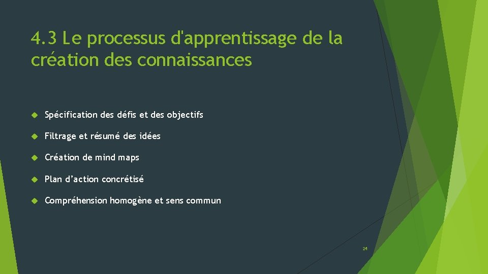 4. 3 Le processus d'apprentissage de la création des connaissances Spécification des défis et