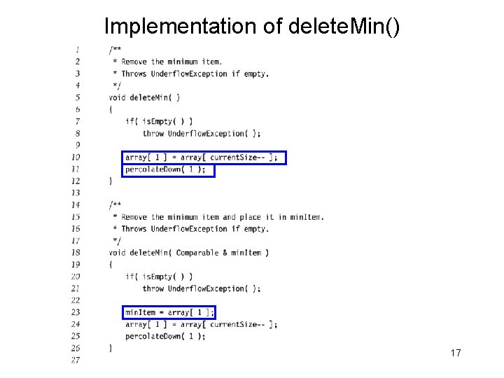 Implementation of delete. Min() 17 