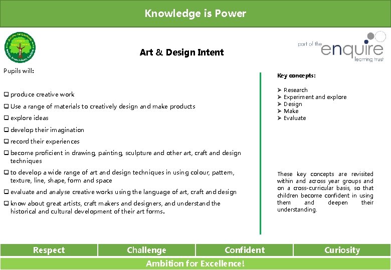 Knowledge is Power Art & Design Intent Pupils will: Key concepts: Ø Ø Ø