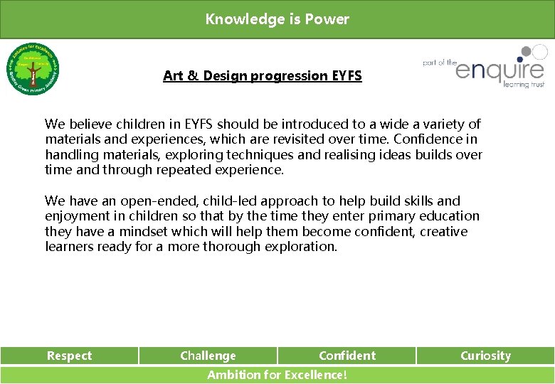 Knowledge is Power Art & Design progression EYFS We believe children in EYFS should