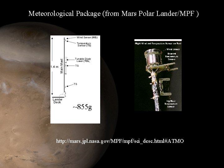 Meteorological Package (from Mars Polar Lander/MPF ) ~855 g http: //mars. jpl. nasa. gov/MPF/mpf/sci_desc.