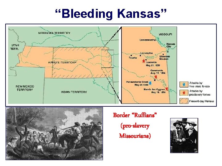 “Bleeding Kansas” Border “Ruffians” (pro-slavery Missourians) 