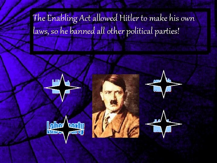 The Enabling Act allowed Hitler to make his own laws, so he banned all