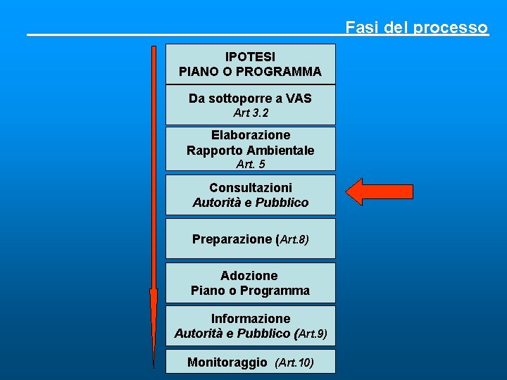 Fasi del processo IPOTESI PIANO O PROGRAMMA Da sottoporre a VAS Art 3. 2