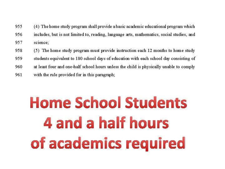 Home School Students 4 and a half hours of academics required 