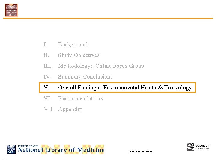 I. Background II. Study Objectives III. Methodology: Online Focus Group IV. Summary Conclusions V.