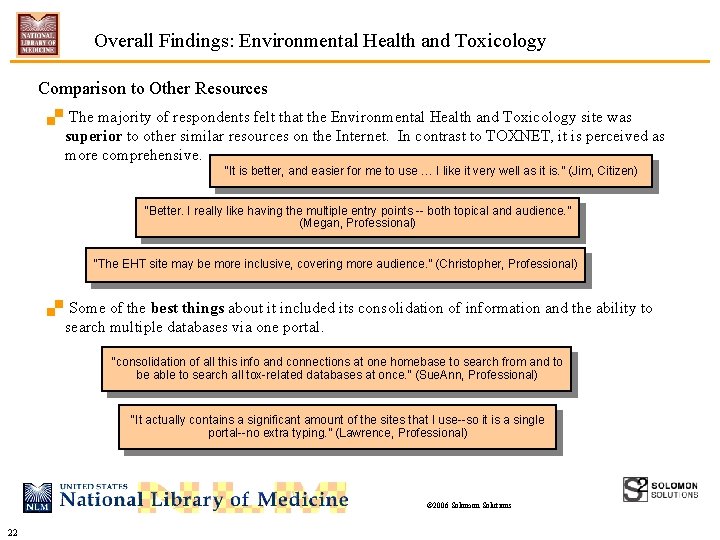 Overall Findings: Environmental Health and Toxicology Comparison to Other Resources. The majority of respondents