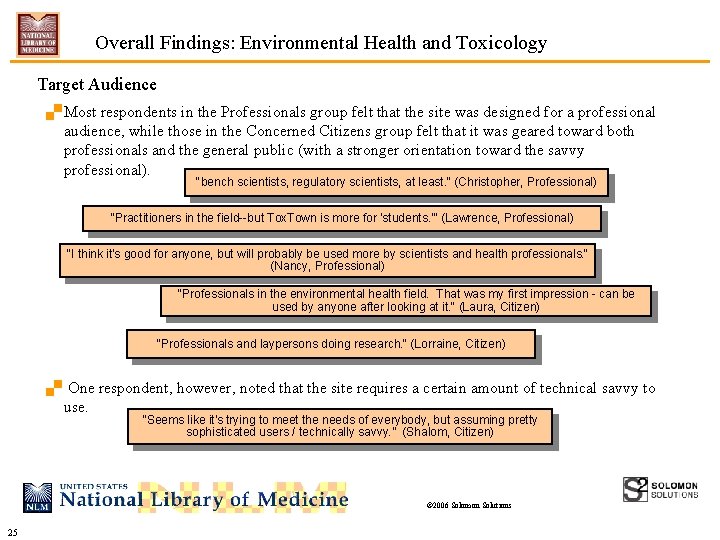Overall Findings: Environmental Health and Toxicology Target Audience. Most respondents in the Professionals group
