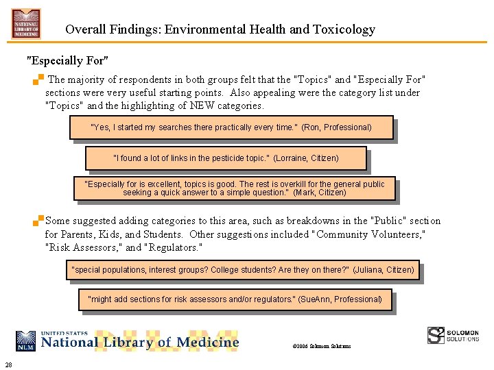 Overall Findings: Environmental Health and Toxicology "Especially For". The majority of respondents in both