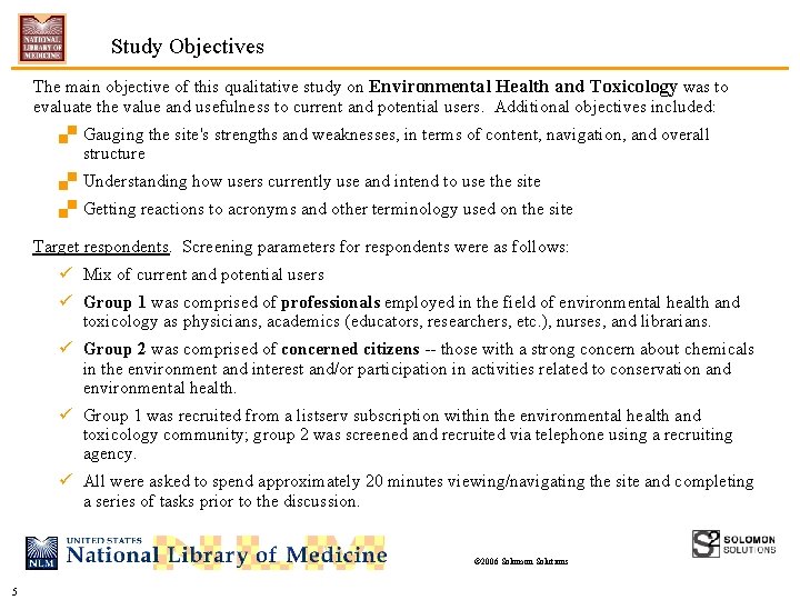 Study Objectives The main objective of this qualitative study on Environmental Health and Toxicology